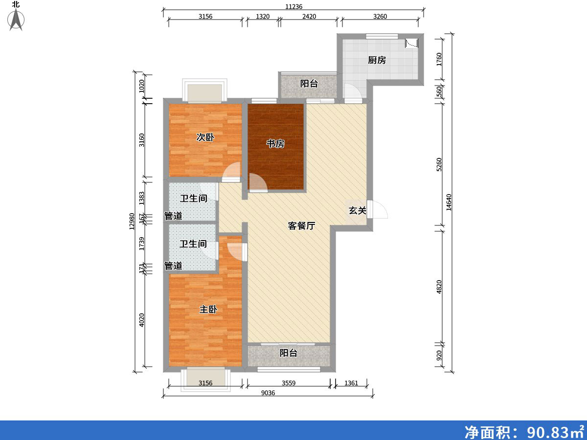 印象草原3室2廳2衛1廚136㎡戶(hù)型圖