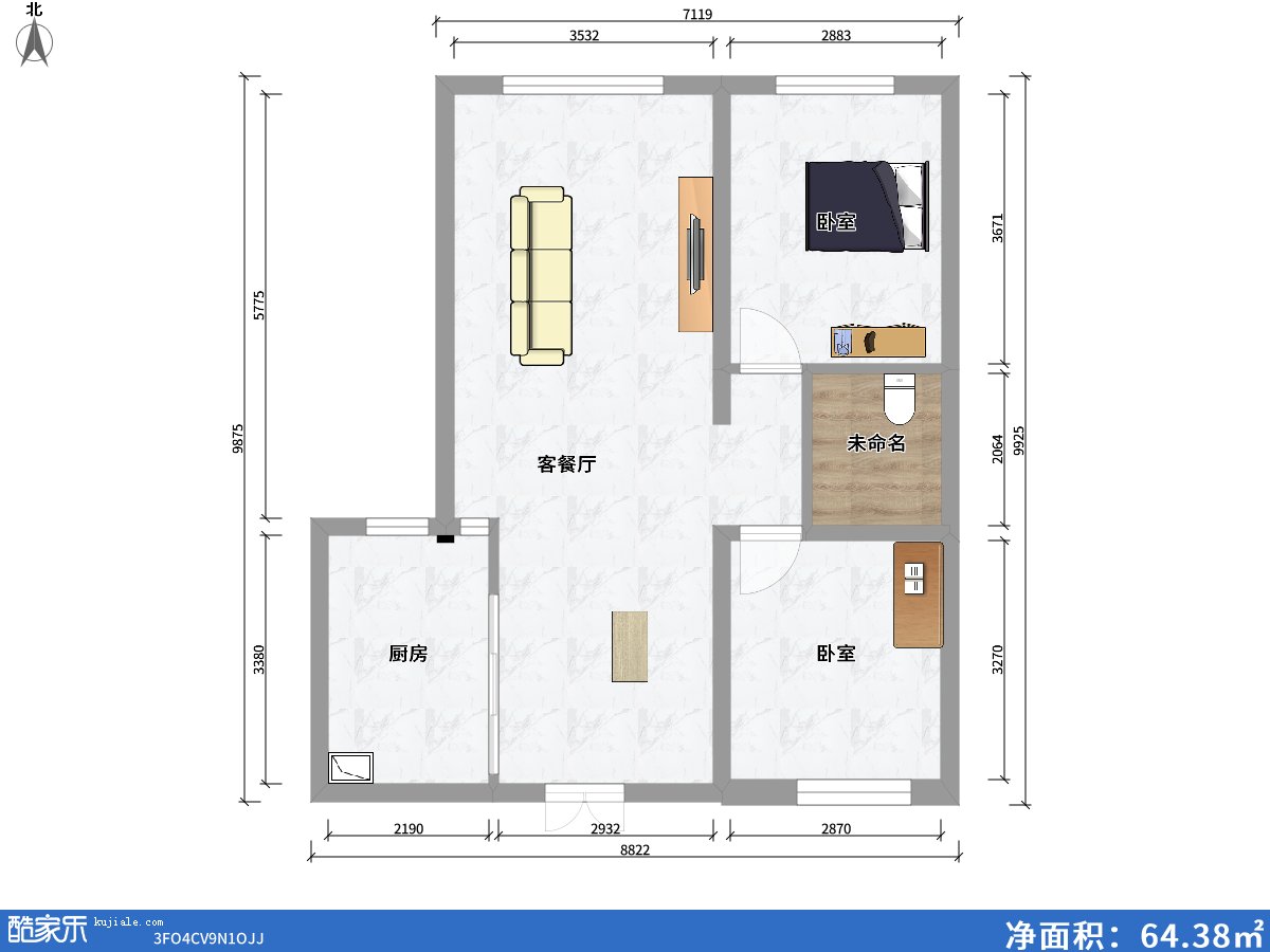 包頭方興山嶼湖0室2廳0衛1廚81.00㎡戶(hù)型圖