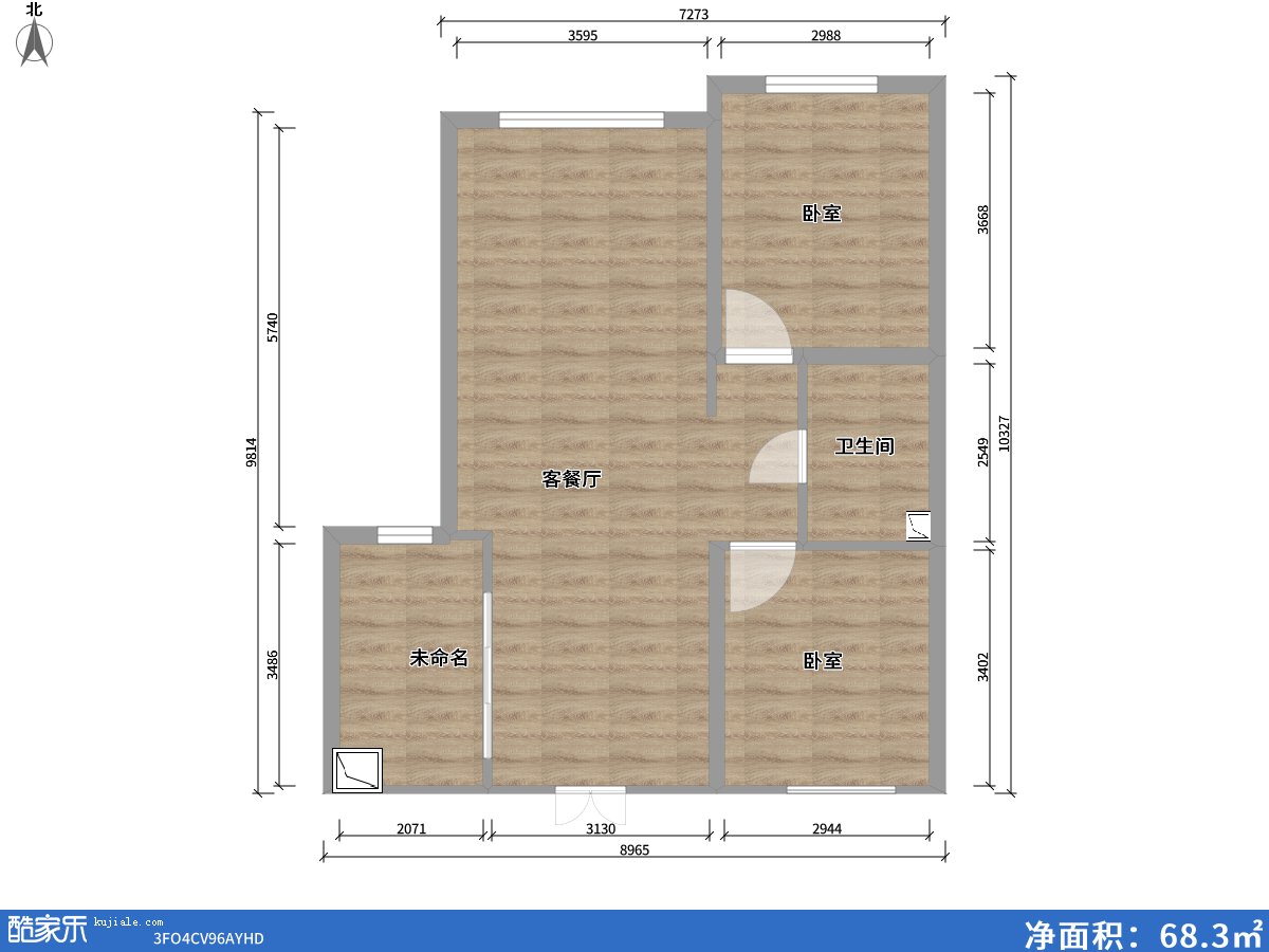 包頭方興山嶼湖3室2廳1衛0廚85.00㎡戶(hù)型圖