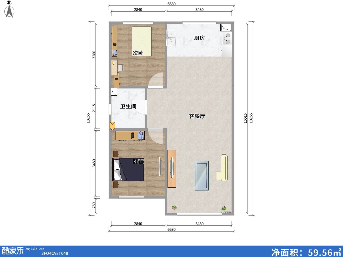 包頭方興山嶼湖2室2廳1衛0廚88.00㎡戶(hù)型圖