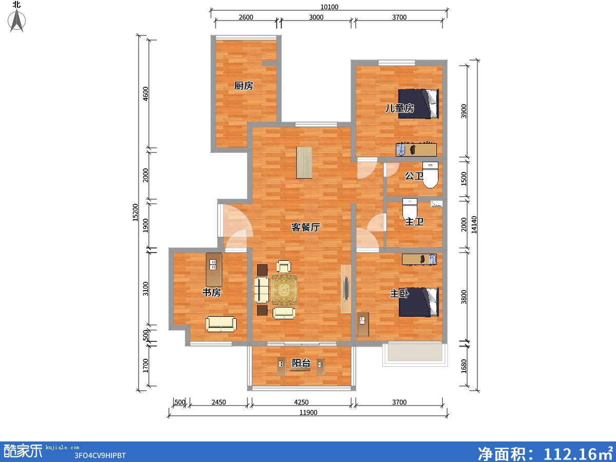 包頭方興山嶼湖3室2廳0衛1廚141.00㎡戶(hù)型圖