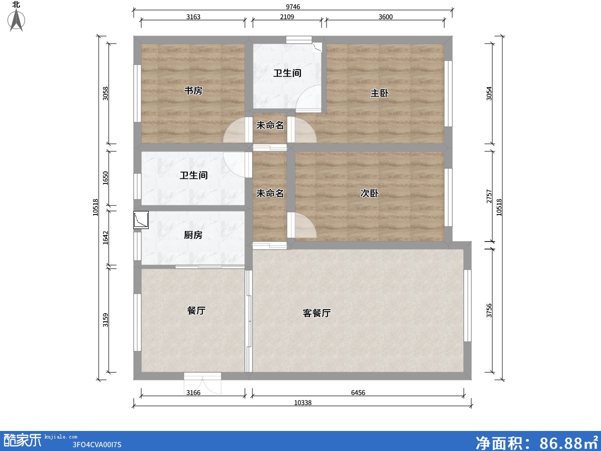 包頭方興山嶼湖3室3廳2衛1廚112.00㎡戶(hù)型圖