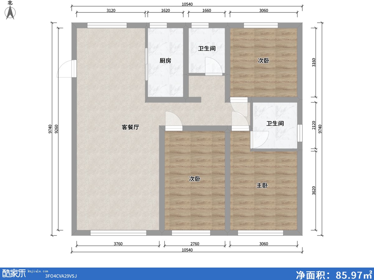 方興?山嶼湖3室2廳2衛1廚109.00㎡戶(hù)型圖