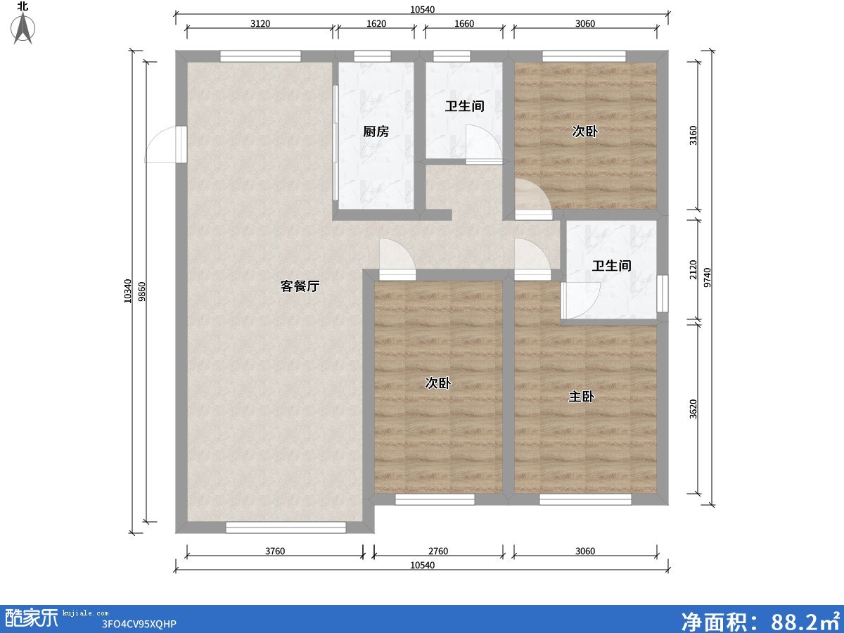 方興?山嶼湖3室2廳2衛1廚112.00㎡戶(hù)型圖