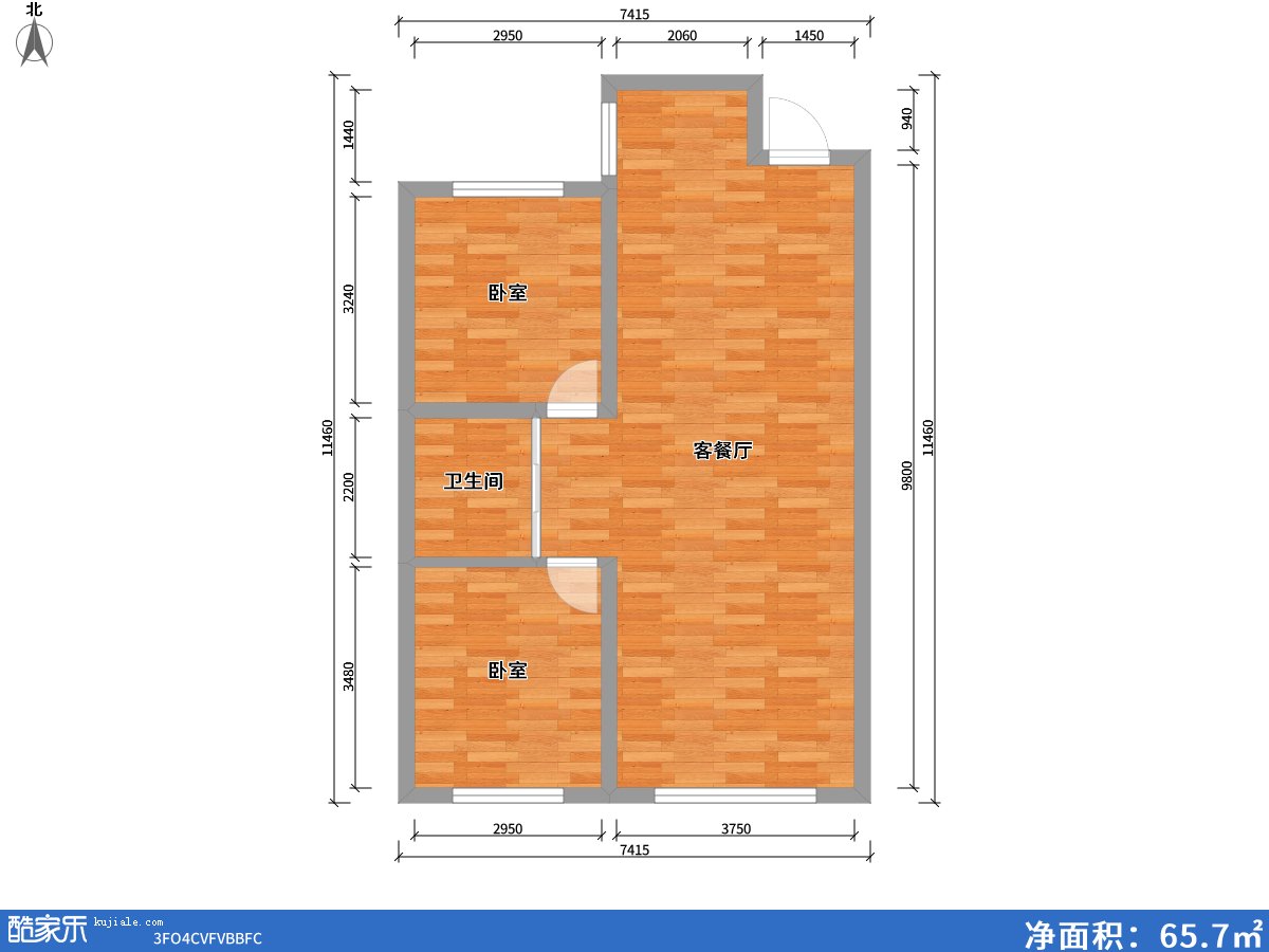 方興0室2廳1衛0廚83.00㎡戶(hù)型圖