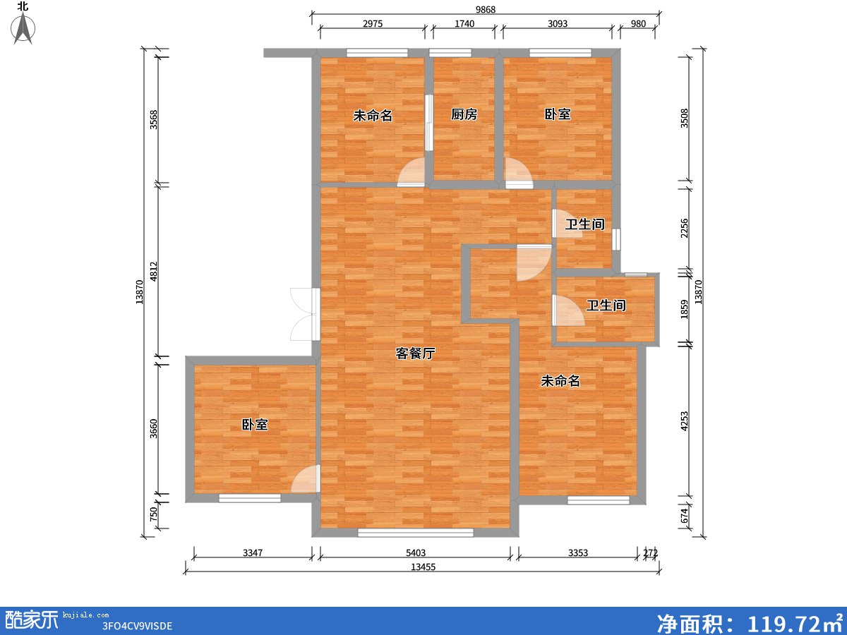 方興府4室2廳2衛1廚151.00㎡戶(hù)型圖