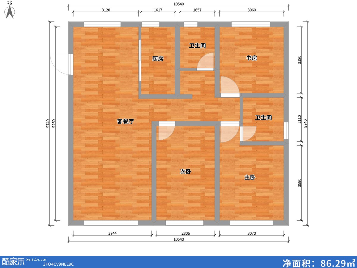 山嶼湖3室2廳2衛1廚108.00㎡戶(hù)型圖